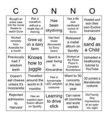 Connoparty Bingo Card