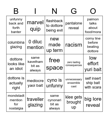 genshin archon quest bingo Card