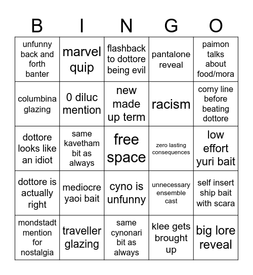 genshin archon quest bingo Card