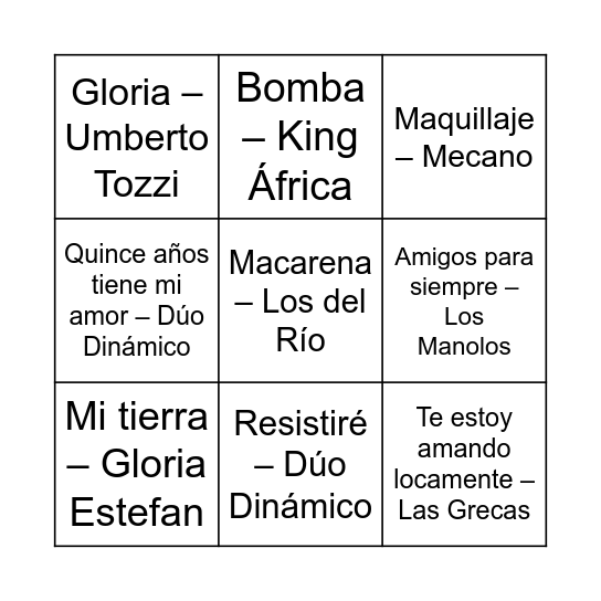 BINGO MUSICAL: ¡DANDO EL CANTE! Bingo Card