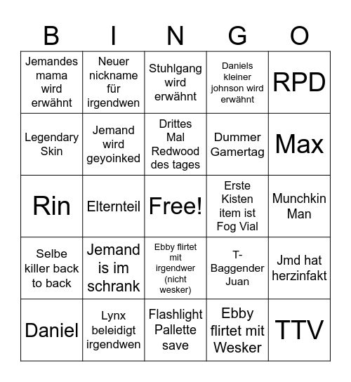 Danny anschaisen Bingo Card