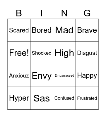 Feelings BINGO Card