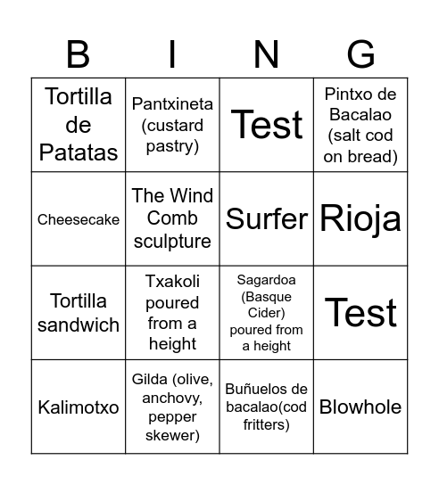 San Sebastián Bingo Card
