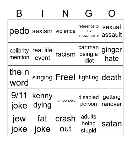 south park Bingo Card