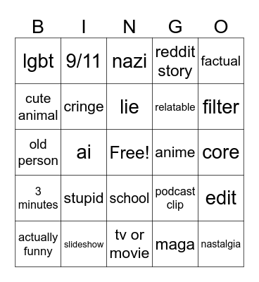 tiktok Bingo Card
