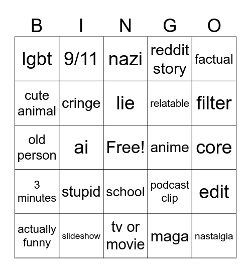 tiktok Bingo Card