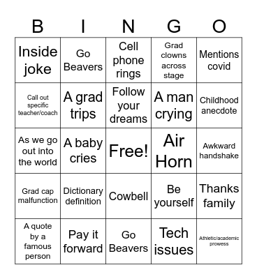 Graduation Bingo Card