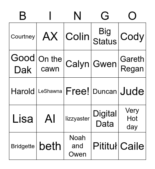 Total DramaRama Bingo Card