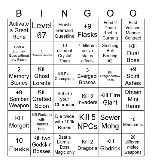 Elden Bingo Card