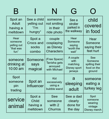 Disneyland Bingo Card