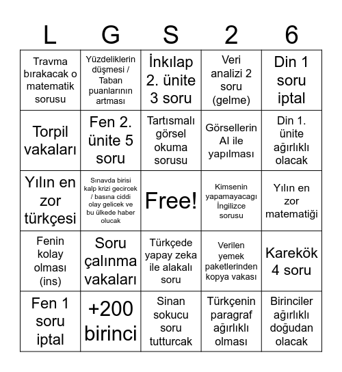 LGS BINGO (26) Bingo Card