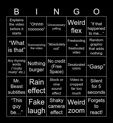 Sssniperwolf Bingo Card