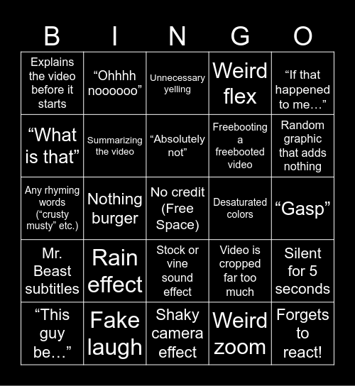 Sssniperwolf Bingo Card