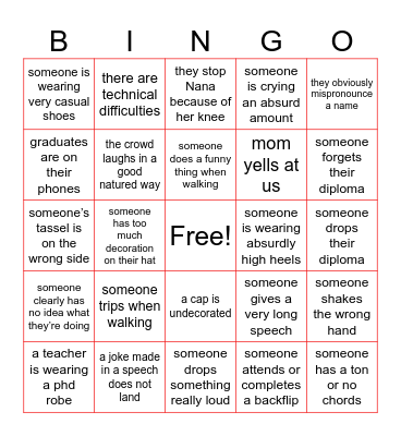 Graduation Bingo Card