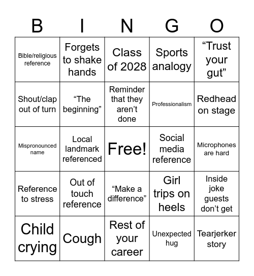 SCO White Coat Ceremony Bingo Card
