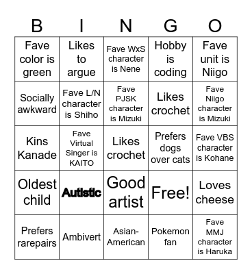 Kathy Kinnie Bingo Card