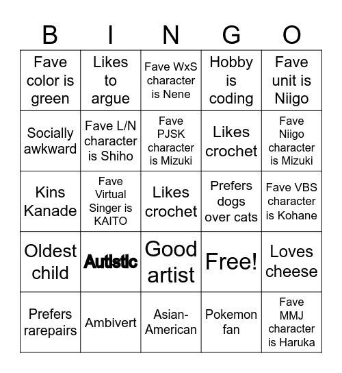 Kathy Kinnie Bingo Card
