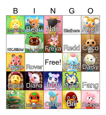 Animal Crossing Bingo Card