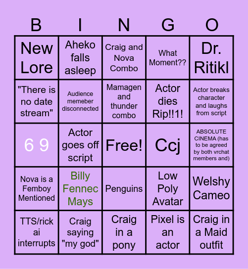AUDIENCE ANARCHY BINGO BOARD Bingo Card