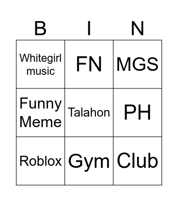 Goontok Bingo Card