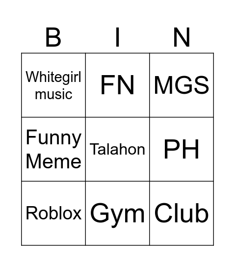 Goontok Bingo Card