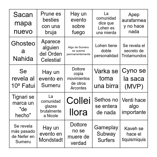 Genshin Luna VII Bingo Card