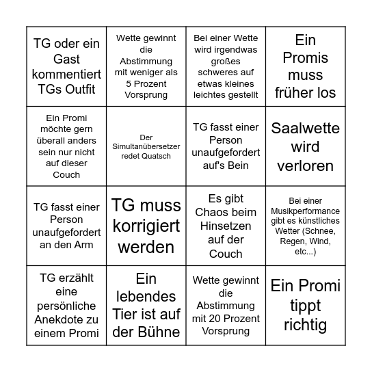 Das große Popkultur Plusquamperfekt Wetten, dass..? Bingo Card