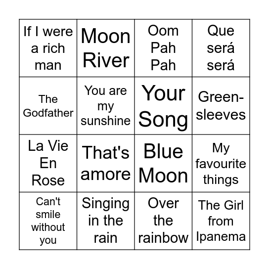 The Duo Eunoia Musical Bingo Card