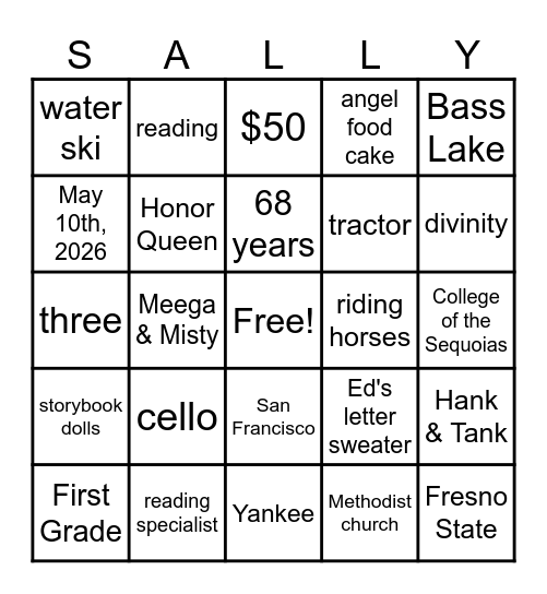 Sally Bingo Card