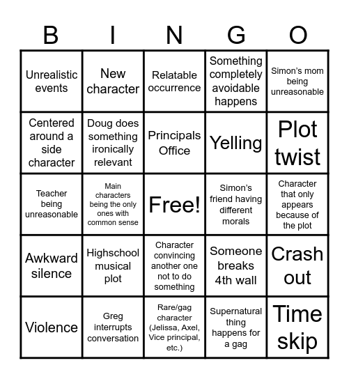 Simon Brea bingo board (Longform skits) Bingo Card