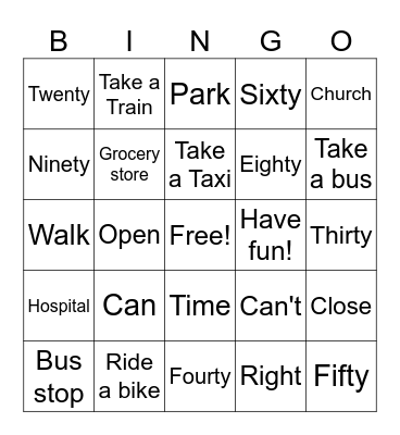 ESL Review Bingo Card