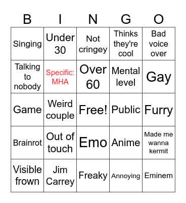 Cringe Bingo Card