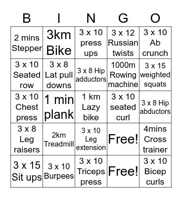 Fitness Bingo Card
