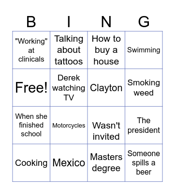 " Hanging out " Bingo Card