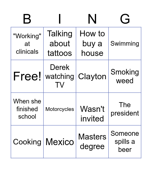 " Hanging out " Bingo Card