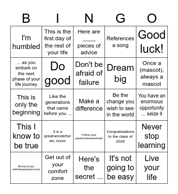 Graduation Speech Bingo Card