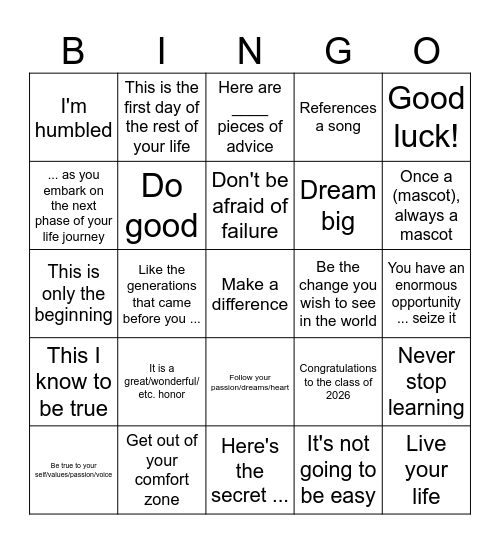 Graduation Speech Bingo Card