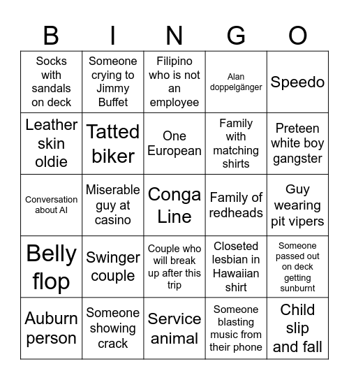 Margaritaville Cruise Bingo Card