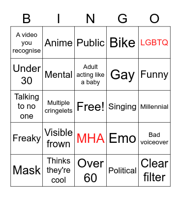 Cringe Bingo Card