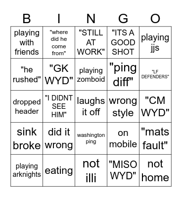 aksh excuses Bingo Card
