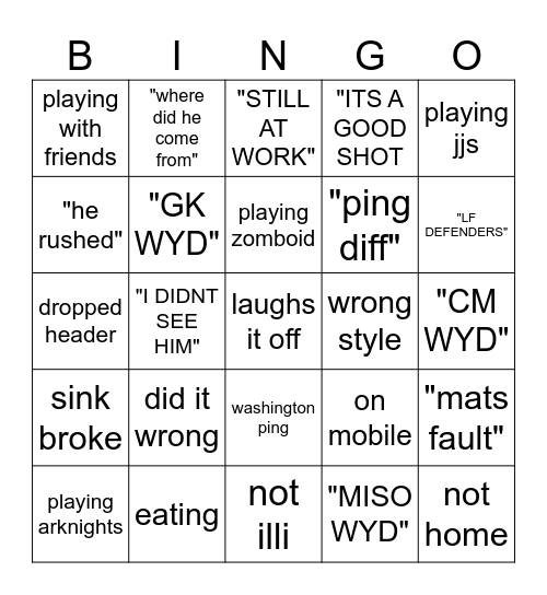 aksh excuses Bingo Card