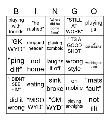 aksh excuses Bingo Card