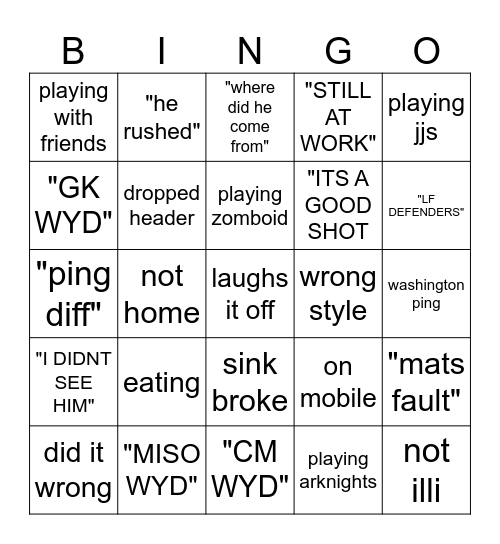 aksh excuses Bingo Card