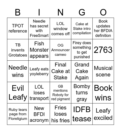 BFDIA 25 Bingo Card