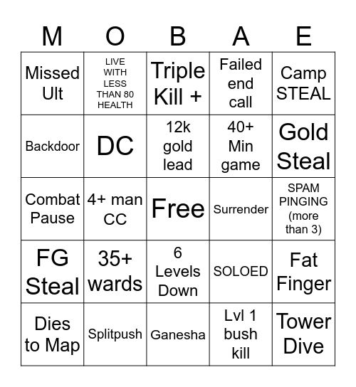 MOBA Bingo Card