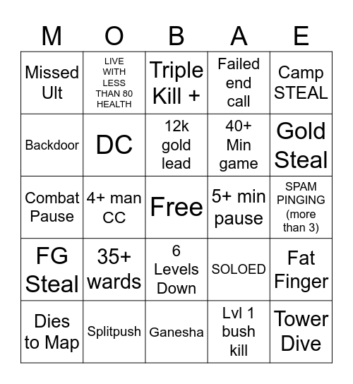 MOBA Bingo Card