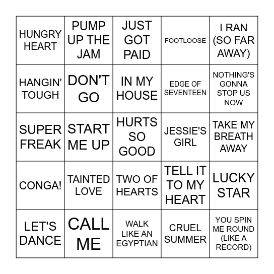 DECADES - 80's Bingo Card