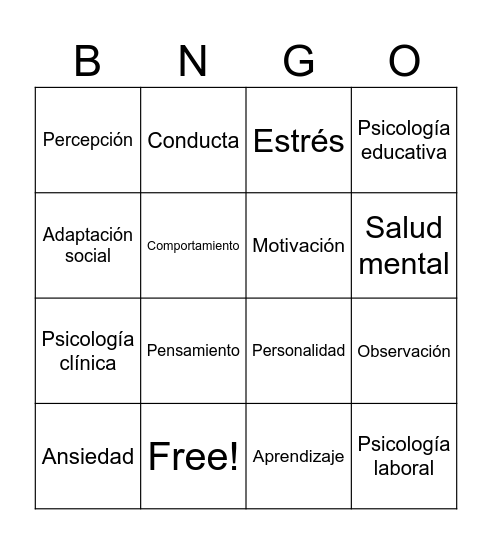 Psicología Bingo Card