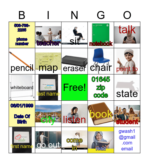 ELL BINGO 1 Bingo Card