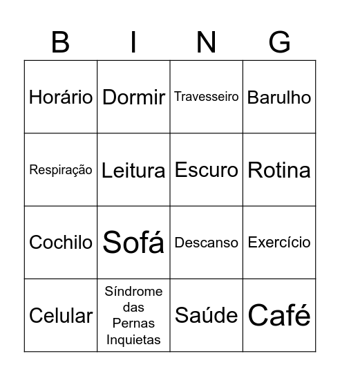 Bingo do Sono Saudável Bingo Card